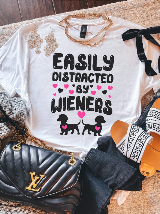 Easily distracted by weiners ADULT TEE OR PULLOVER