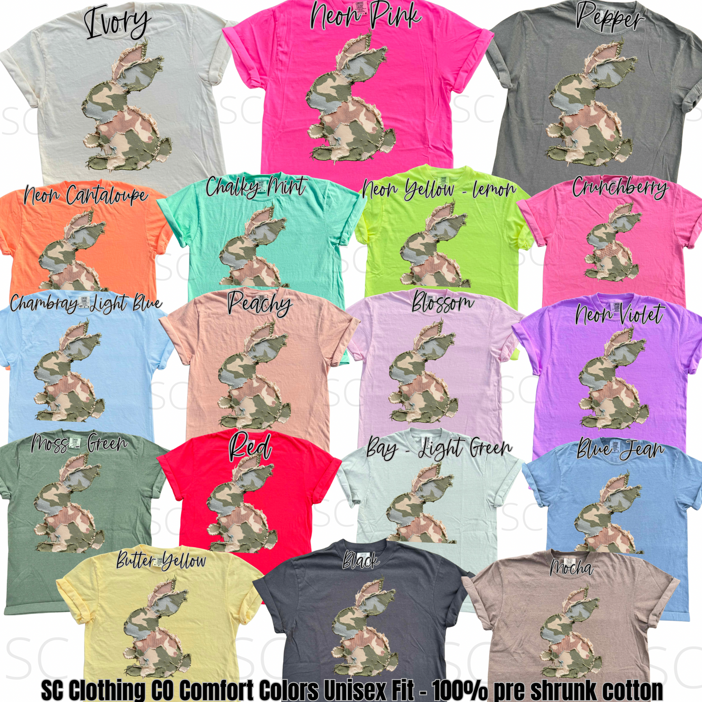 Camo Faux Patchwork Bunny Comfort Colors Tee