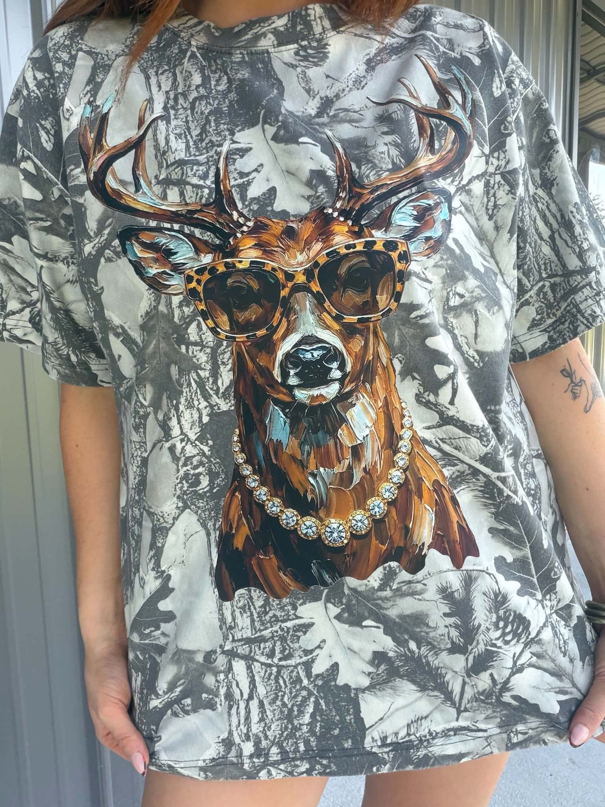 Bling Deer Camo Oversized Tee