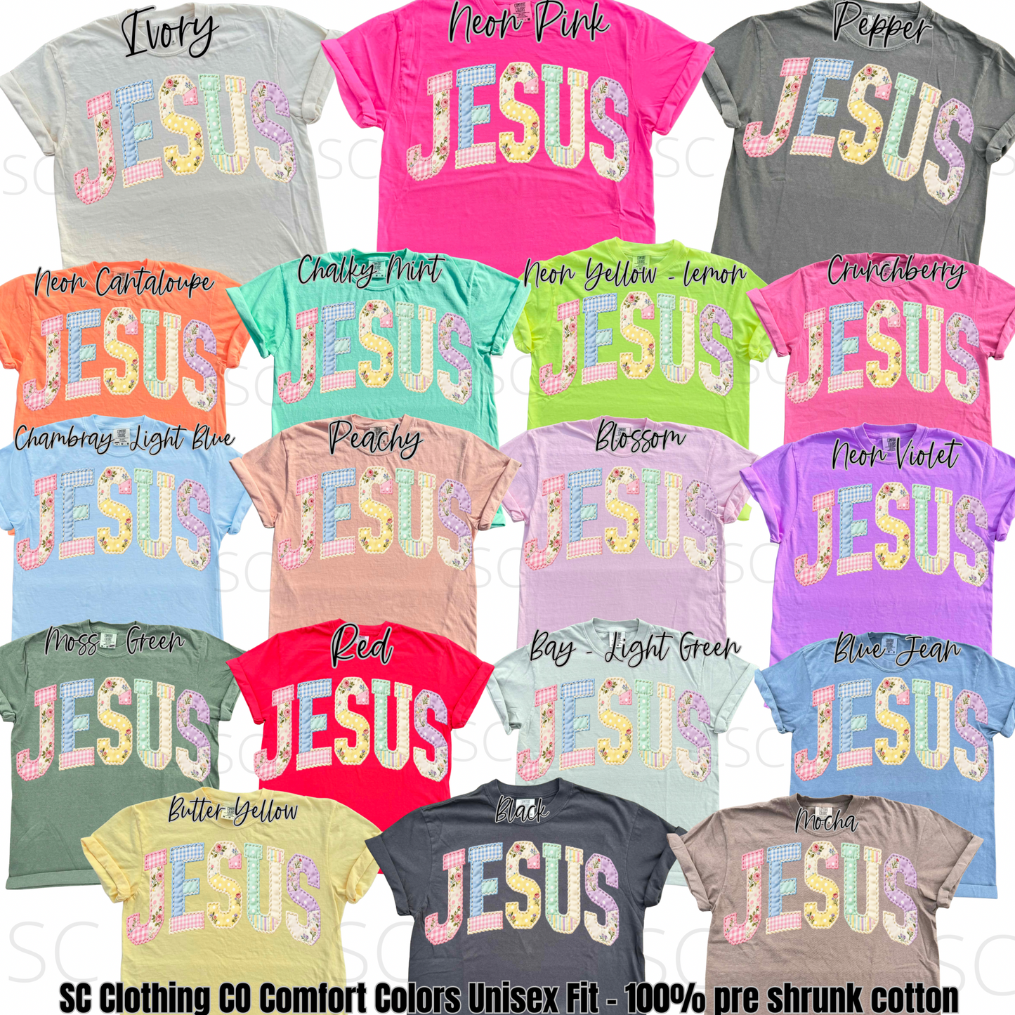 Spring Floral Faux Patchwork Jesus Comfort Colors Tee