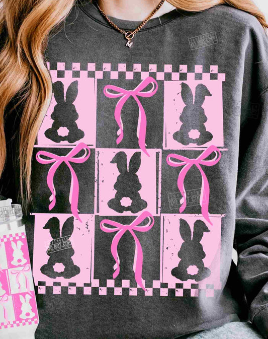 Checkered Pink Bunny ADULT TEE OR PULLOVER