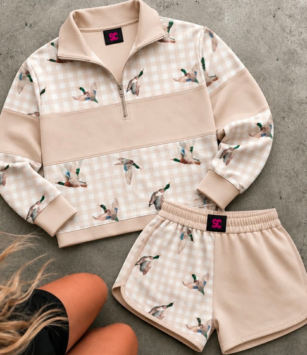 Southern Girl Gingham + Duck Beige {Set Pullover + Shorts} Youth & Adult Pre order Delivering to you early in September SC Custom Piece