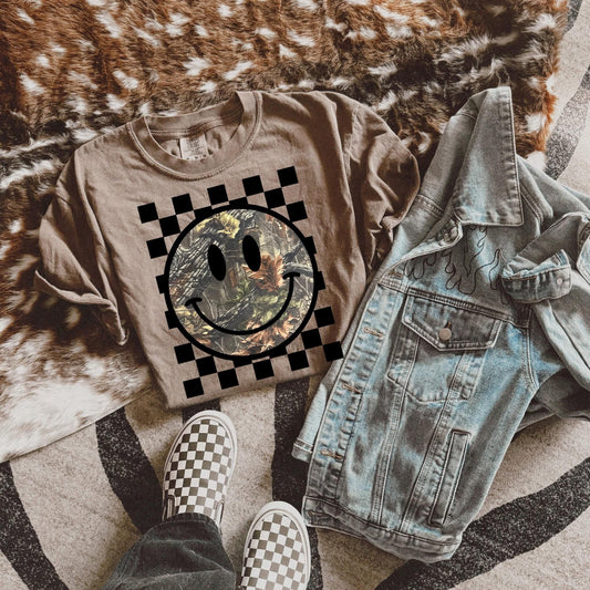 Checkered Camo Smiley Tee or Pullover