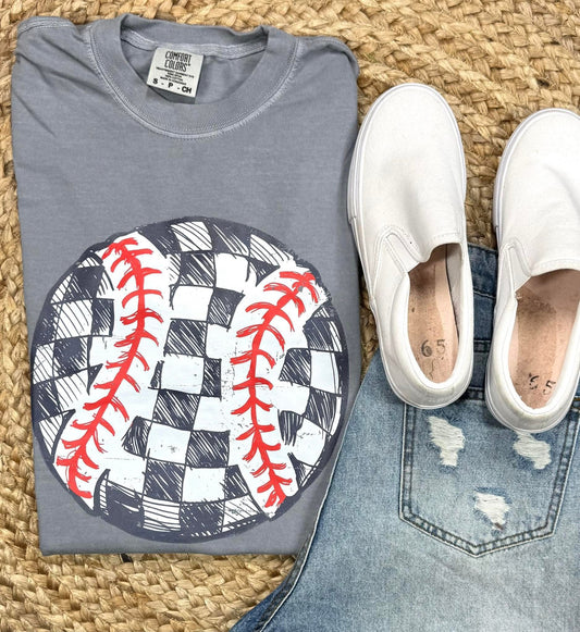 Baseball Checkered ADULT TEE OR PULLOVER