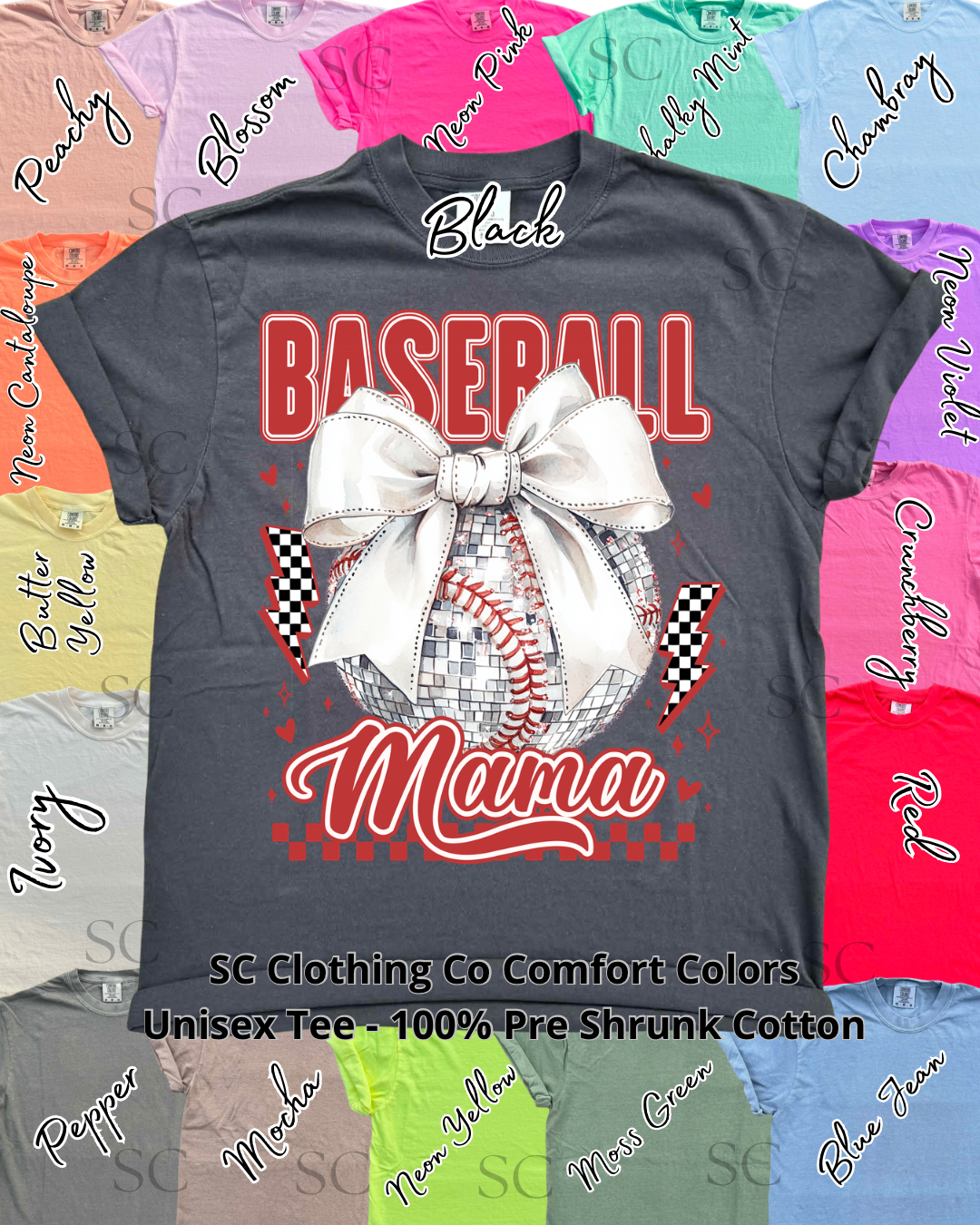 Baseball Mama Checkered Comfort Colors Tee