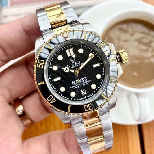 Gold+Silver Black Face R watch with box