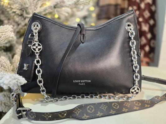 Black leather shoulder  with upgraded strap LIVE SUNNY