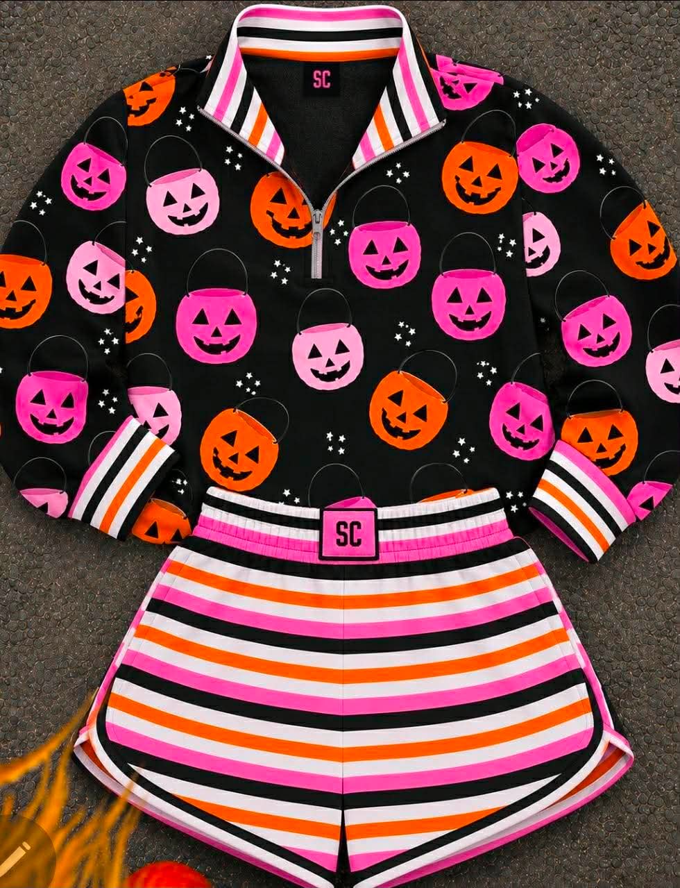 SC Custom Piece Pumpkin Pop Striped {Set Pullover + Shorts} Youth & Adult Pre order Delivering to you early in September