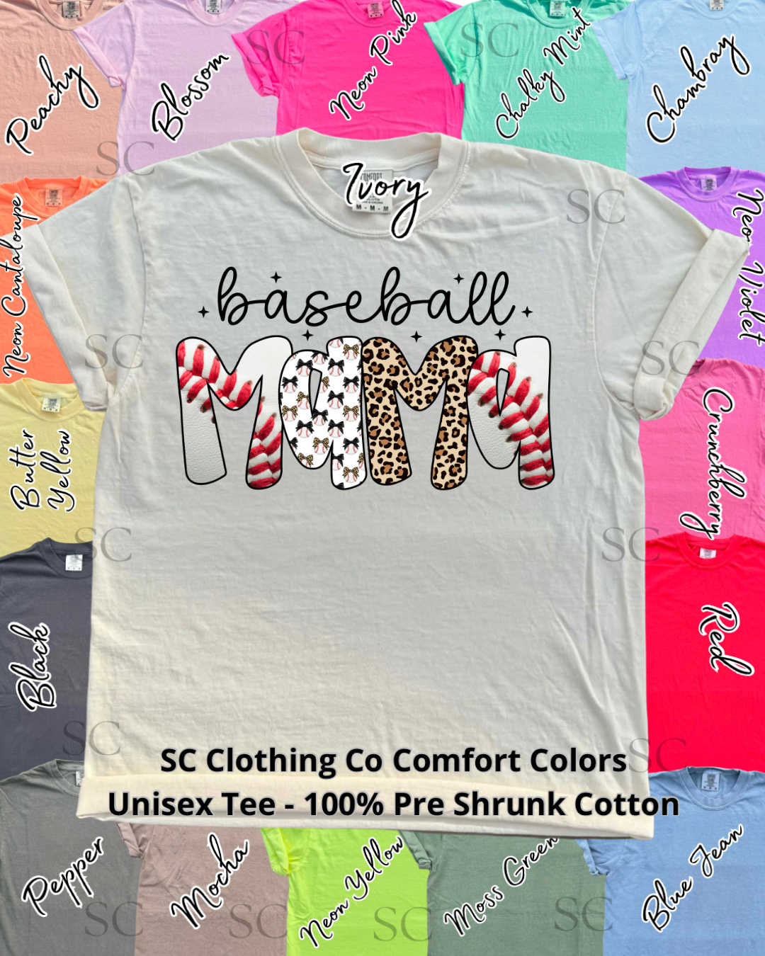 Cheetah Print Baseball Mama Comfort Colors Tee
