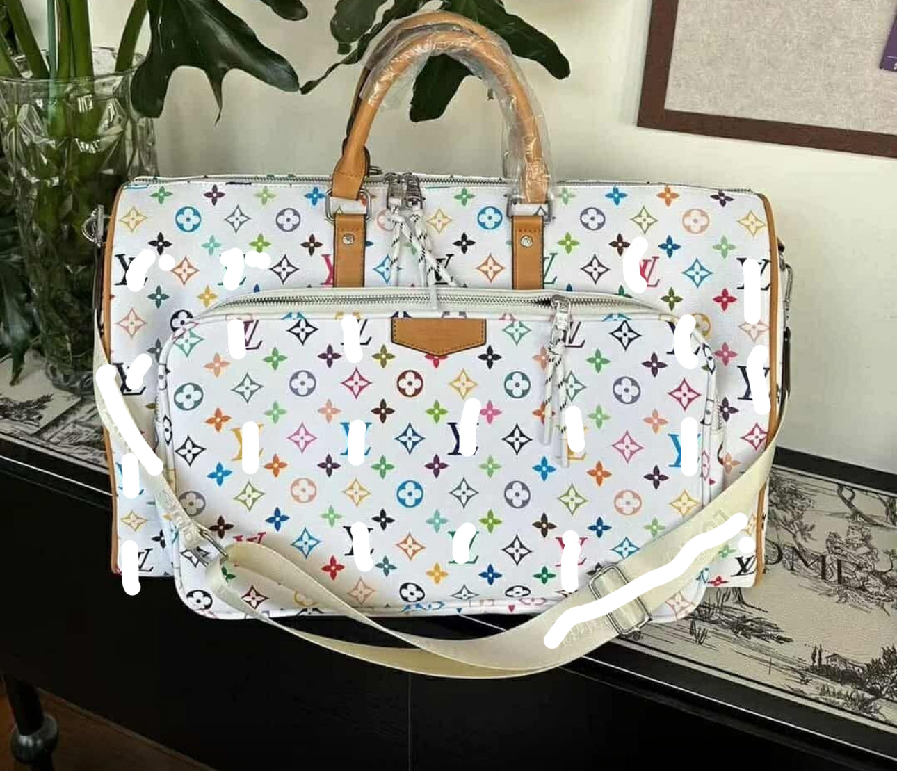 White Colorful Duffle Style with pouch