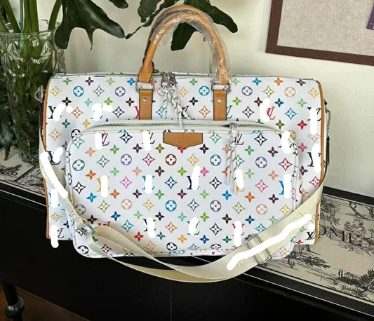 White Colorful Duffle Style with pouch