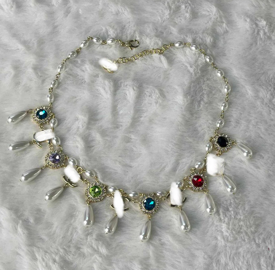 Double C pearl charm necklace