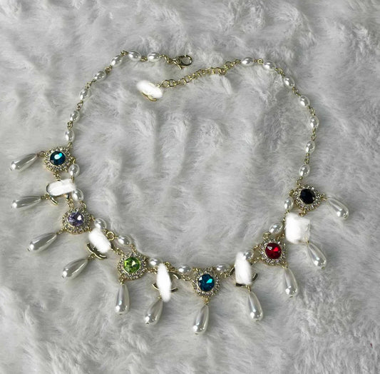Double C pearl charm necklace