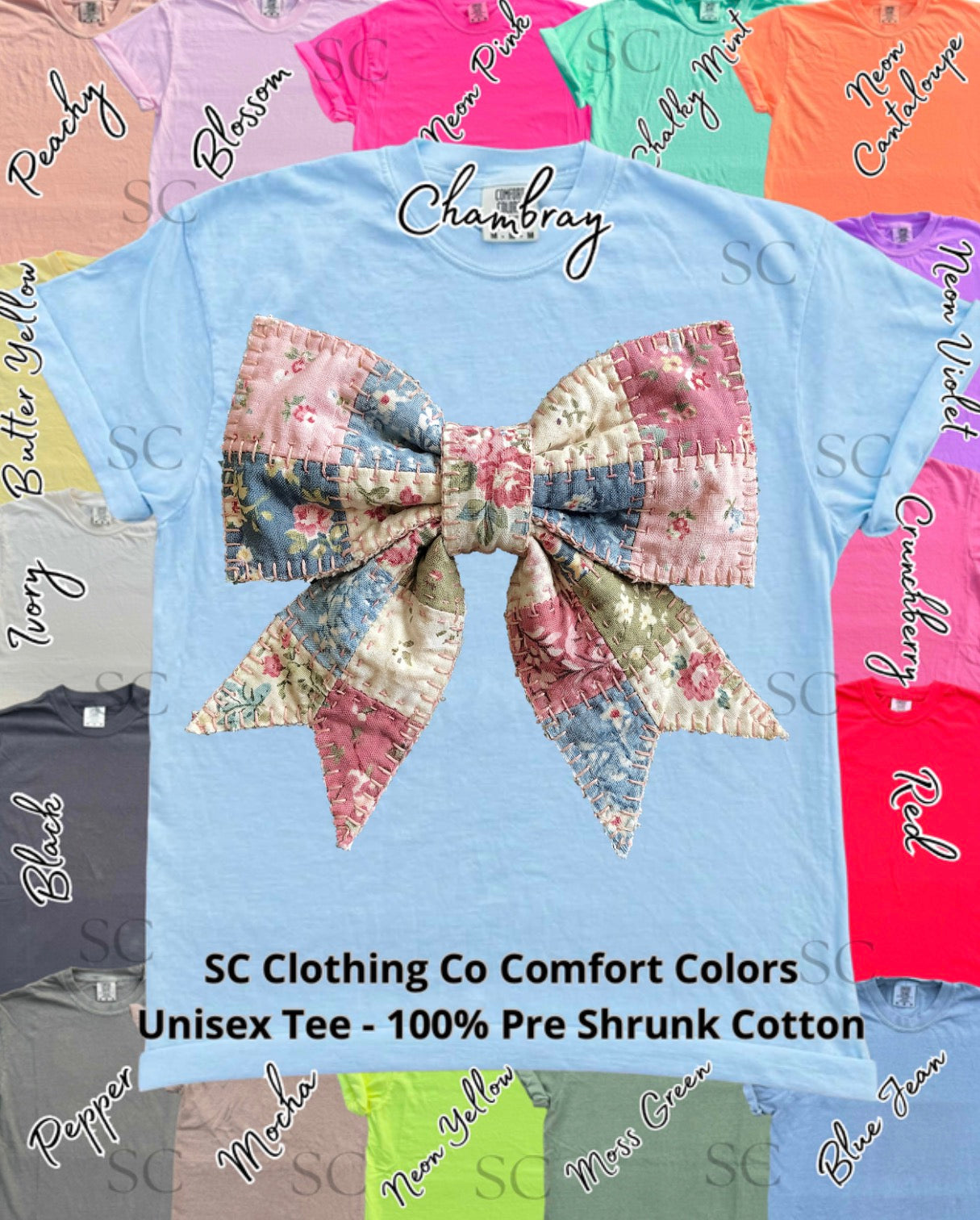 Tee Faux Patchwork Quilted Bow