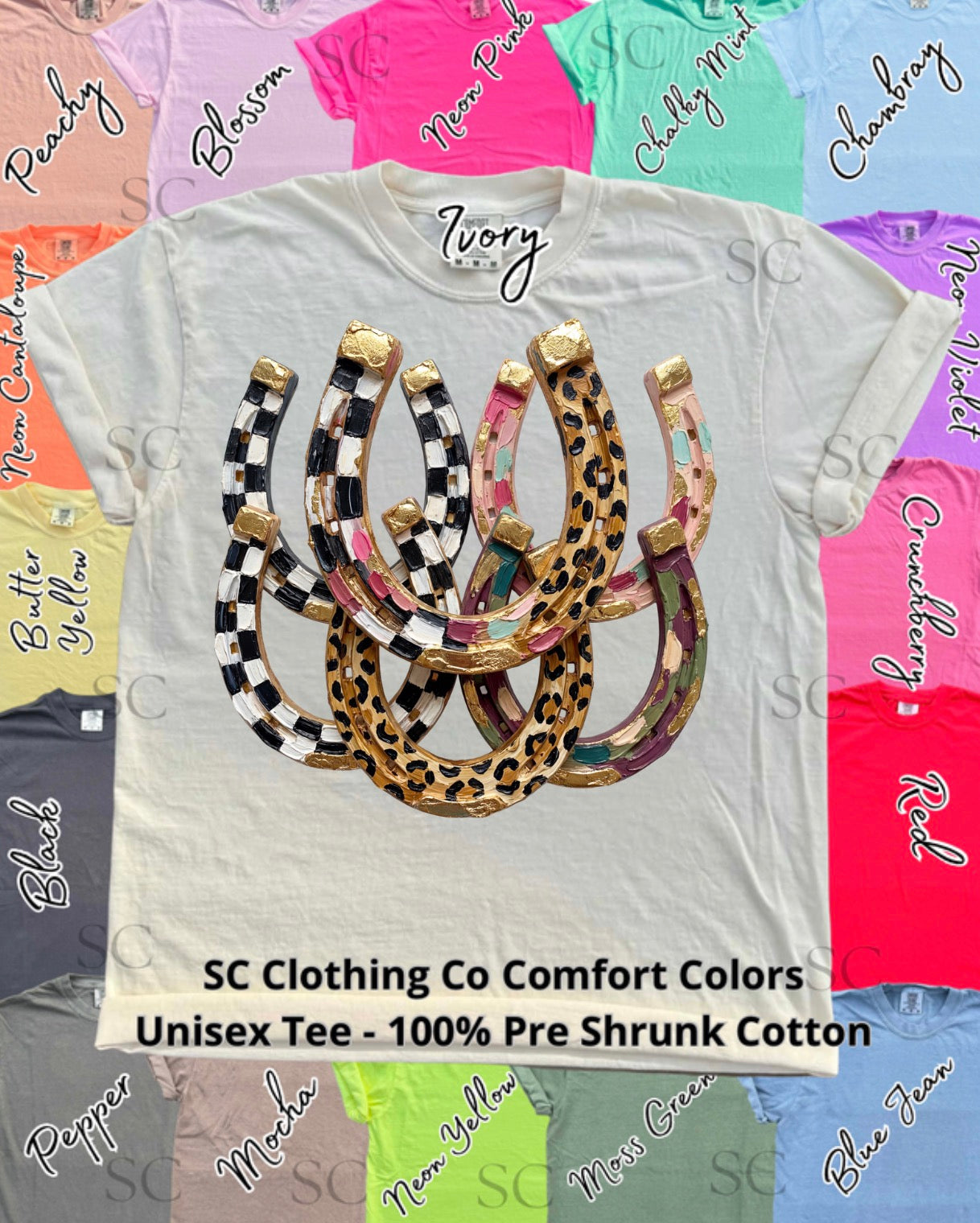 Faux Oilpaint Horseshoes Comfort Colors Tee