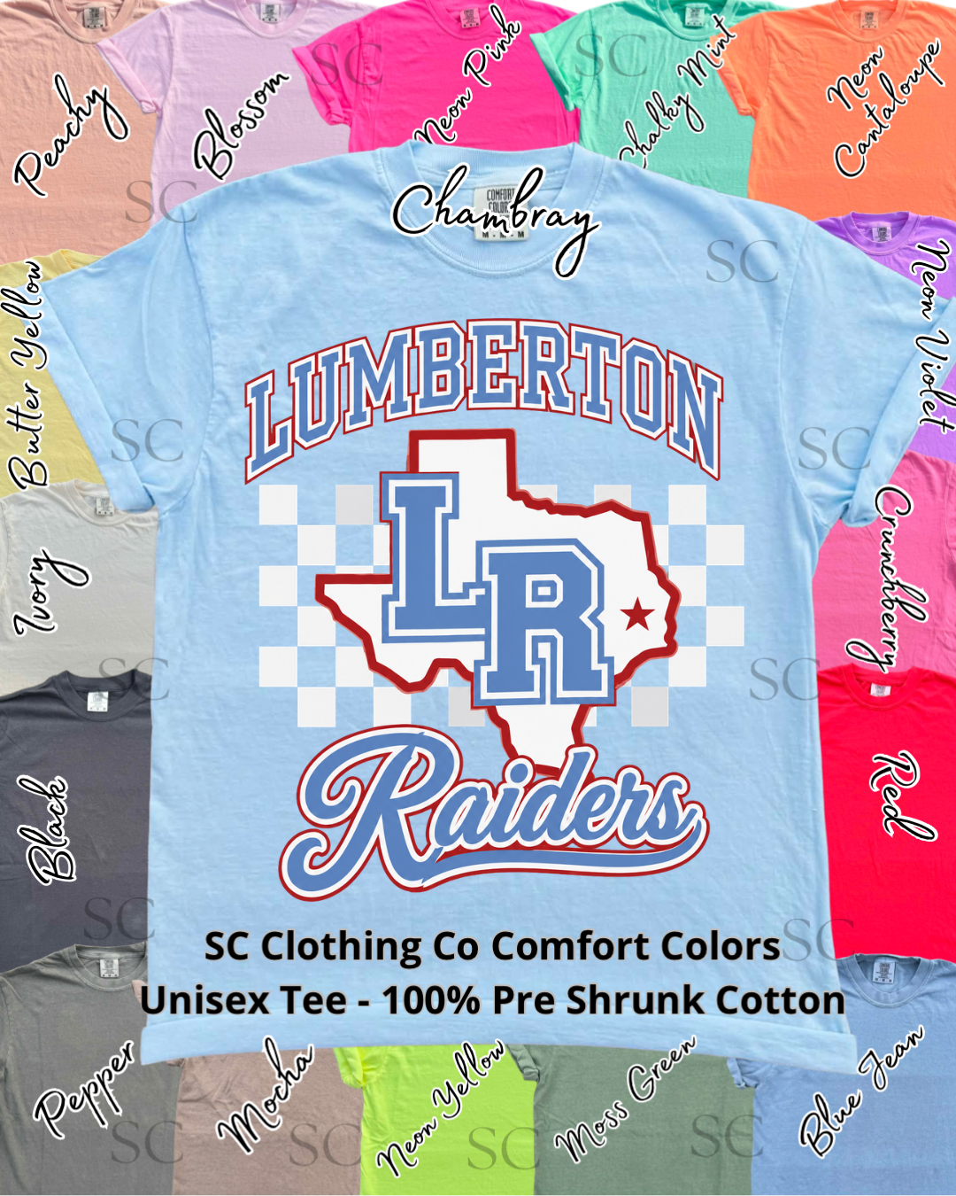 Lumberton Raiders Checkered Comfort Colors Tee