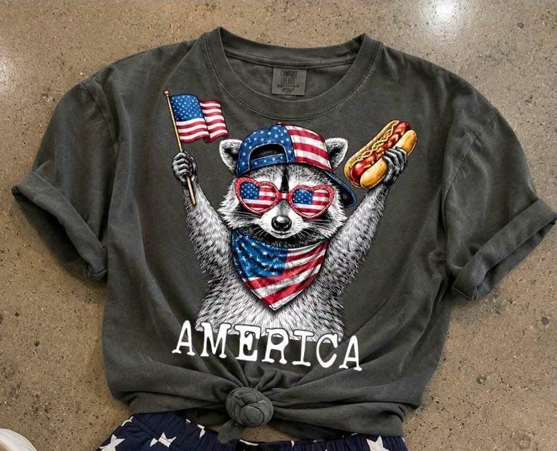 America Raccoon Top Only Comfort Colors Tee