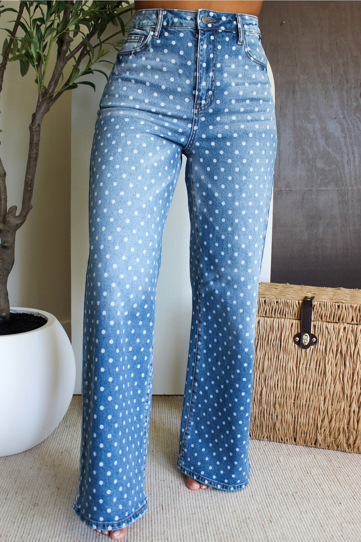 Polka Dot High Waist Shift Jeans