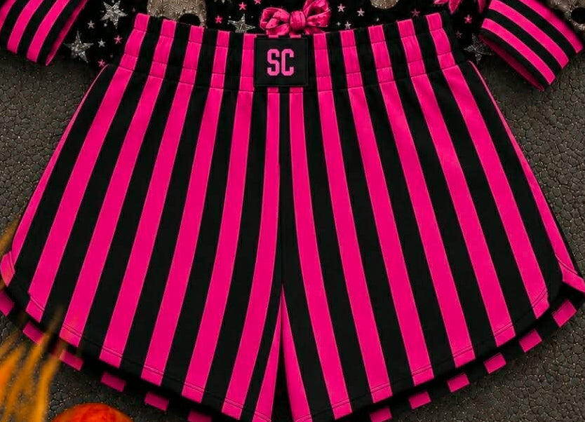 Black+Pink Striped {SHORTS ONLY} Youth & Adult Pre order Delivering to you early in September SC Custom Piece