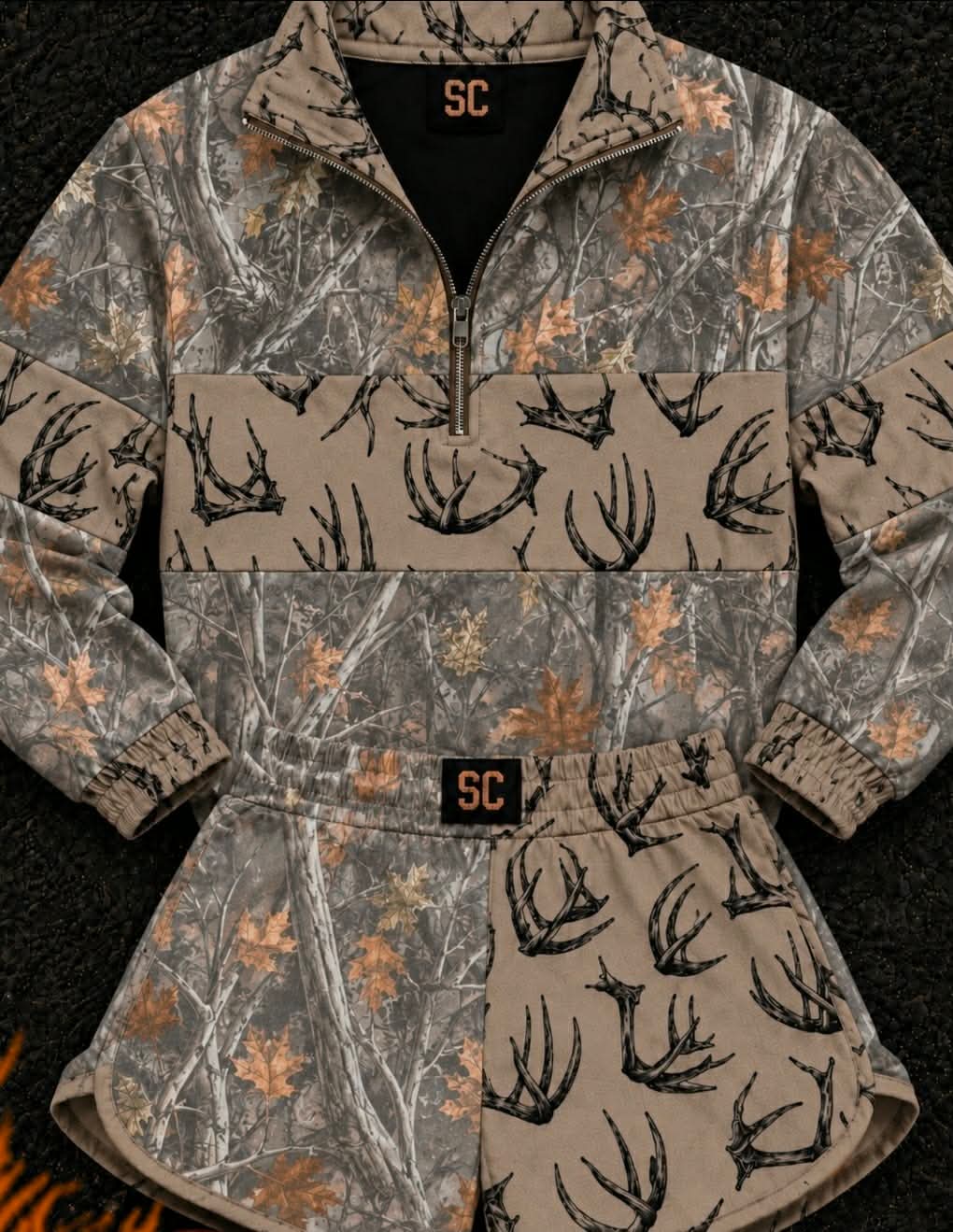 Southern Girl Antlers + Leaf Camo {Set Pullover + Shorts} Youth & Adult Pre order Delivering to you early in September SC Custom Piece