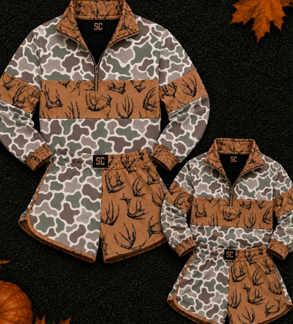 Southern Girl Antlers + Duck Camo {Set Pullover + Shorts} Youth & Adult Pre order Delivering to you early in September SC Custom Piece