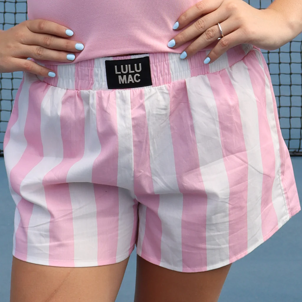 LULU MAC Light Pink Darby Stripe Boxer Shorts