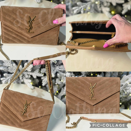 Y*S Suede Crossbody with Chain Strap