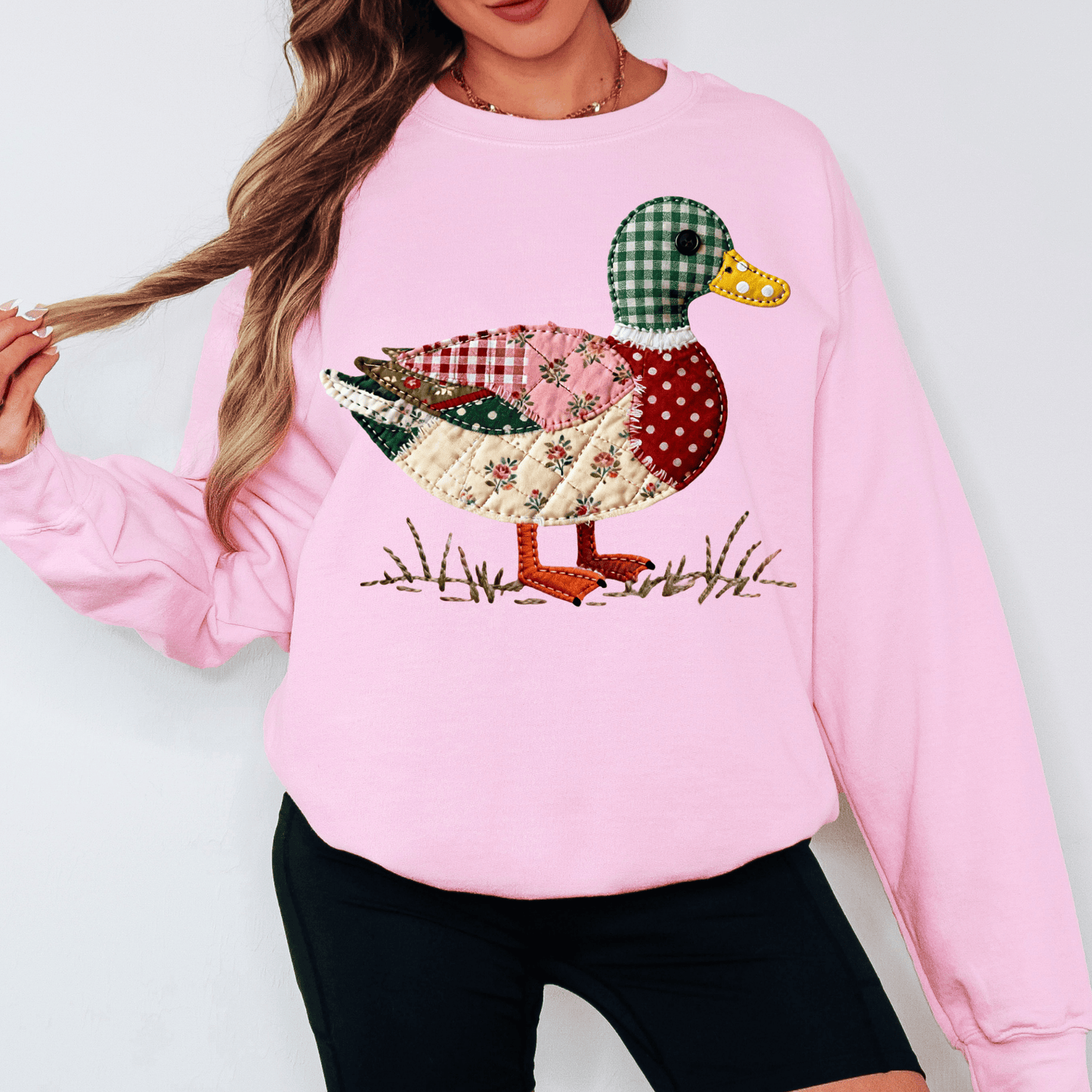 Vintage Gingham Duck Faux Patchwork Pullover