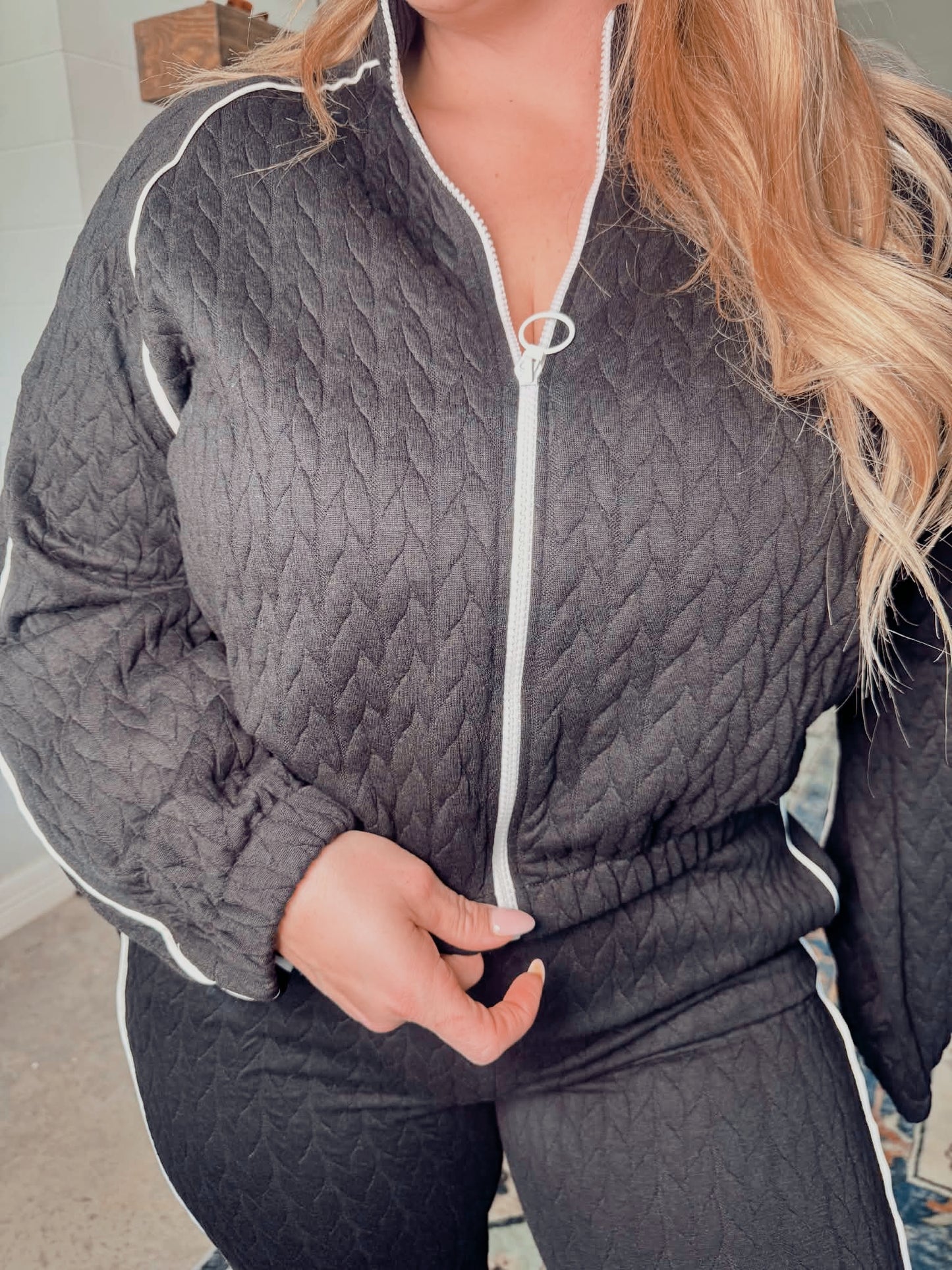 Black Quilted Jacket and Pant Set