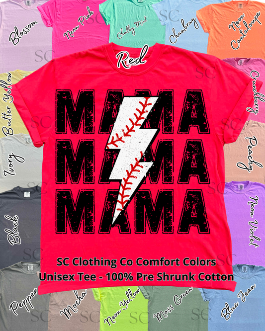 Baseball Mama Distressed Lighting Bolt Comfort Colors Tee