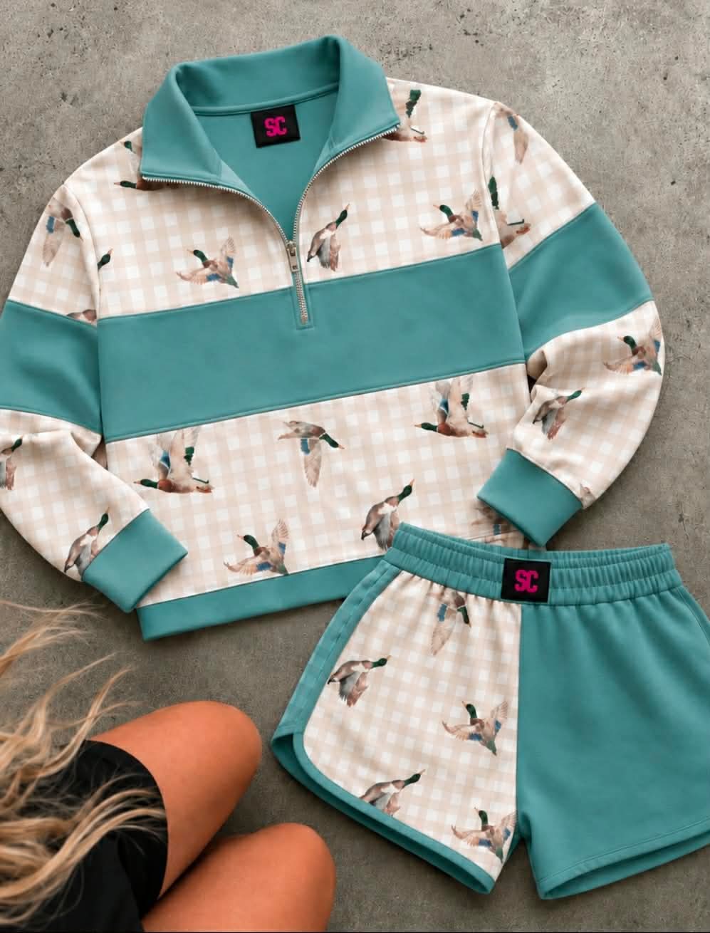 Southern Girl Gingham + Duck Teal {Set Pullover + Shorts} Youth & Adult Pre order Delivering to you early in September SC Custom Piece