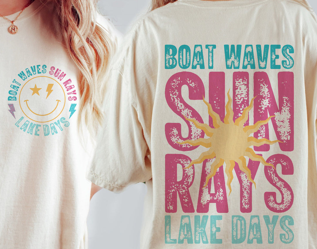 Boat Waves Sun Rays Lake Days ADULT TEE OR PULLOVER