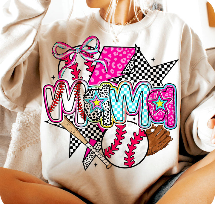 Baseball mama girly retro ADULT TEE OR PULLOVER