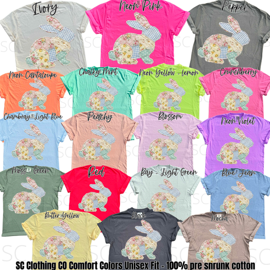 Bunny Printed Faux Patchwork Comfort Colors Tee