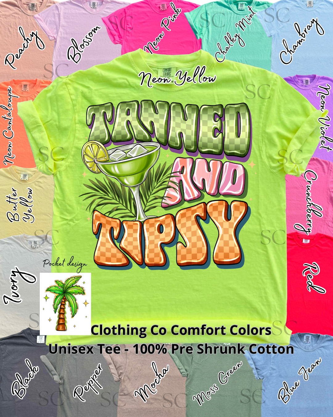 Tanned & Tipsy {Pocket design} Comfort Colors Tee