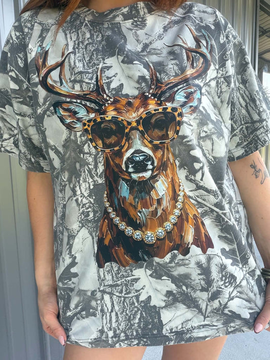Bling Deer Camo Oversized Tee