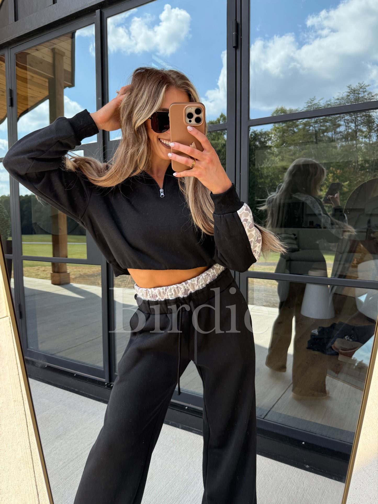 Two Piece Black Set with Duck Camo Stripe (Sold as Set)