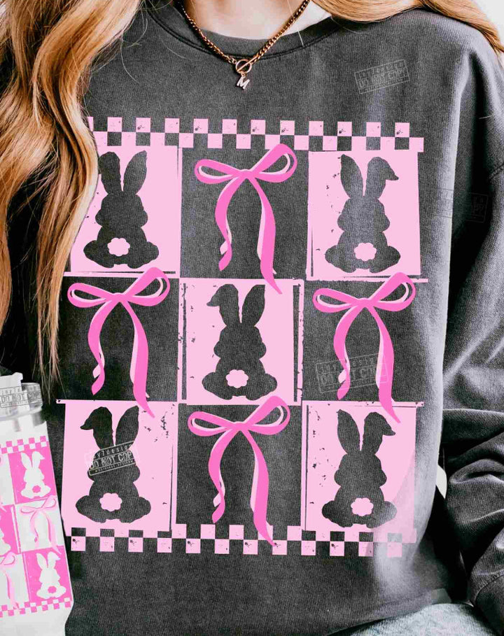 Checkered Pink Bunny ADULT TEE OR PULLOVER
