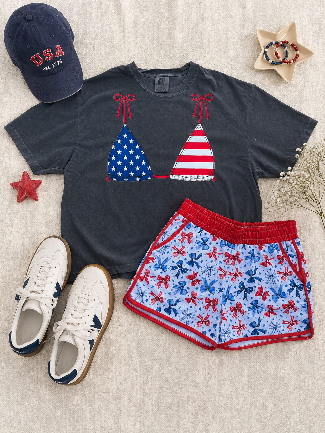 Red White Blue Bikini Top BOXY Comfort Color