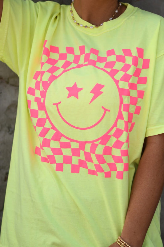 Checkered smiley ADULT TEE OR PULLOVER