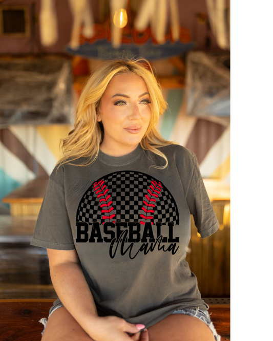 Baseball Mama Checkered Ball Comfort Colors Tee