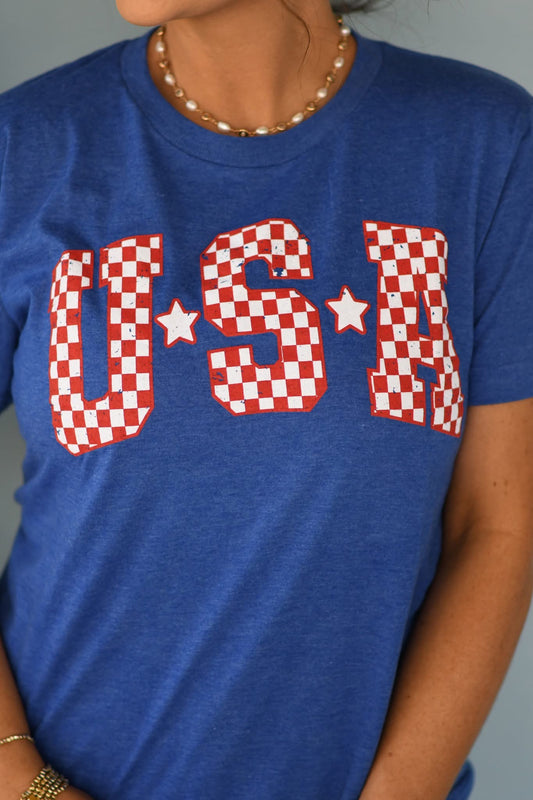 USA Red checkered ADULT TEE OR PULLOVER