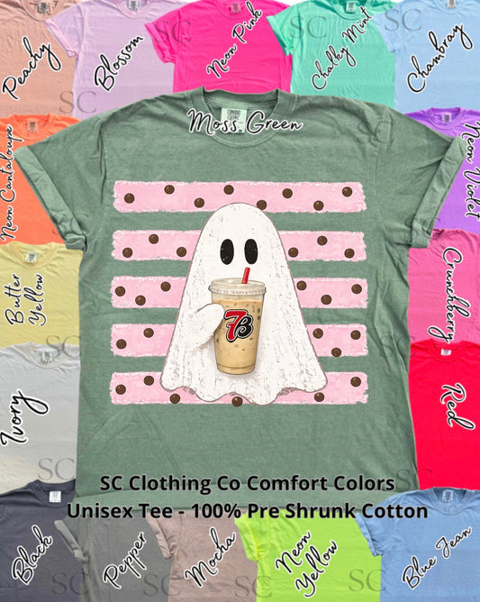 Ghost & Coffee Striped Comfort Colors Tee