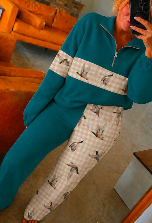 Southern Girl Gingham Flying Ducks + Teal TWO PIECE Set {Pullover + Pants} Youth & Adult Pre order Delivering to you late AUGUST mid SEPT SC Custom Piece