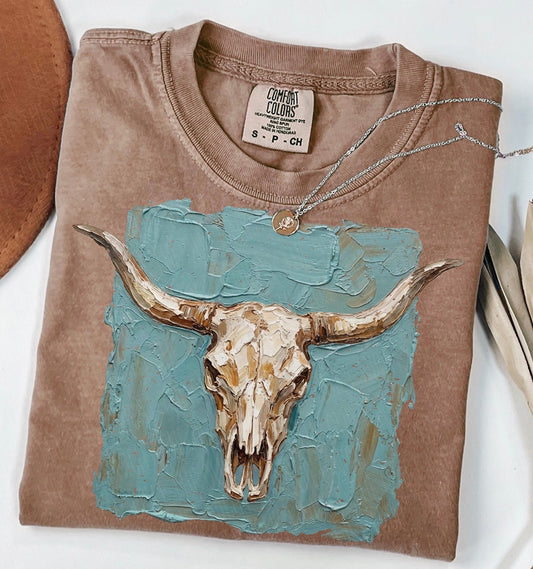 Faux Oil Paint Longhorn Comfort Colors Tee