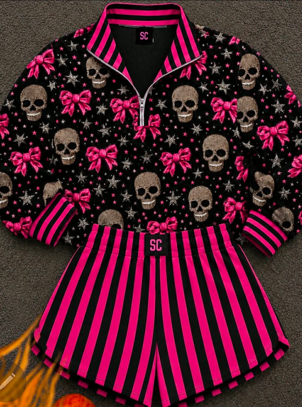SC Custom Piece Sparkle Skulls & Bows {Set Pullover + Shorts} Youth & Adult Pre order Delivering to you early in September