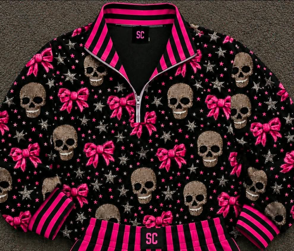 Sparkle Skulls & Bows {Quarter Zip Scuba Pullover ONLY} Youth & Adult Pre order Delivering to you early in September SC Custom Piece