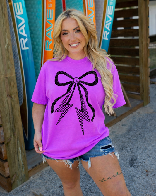 Checkered Bolt Bow Comfort Colors Tee