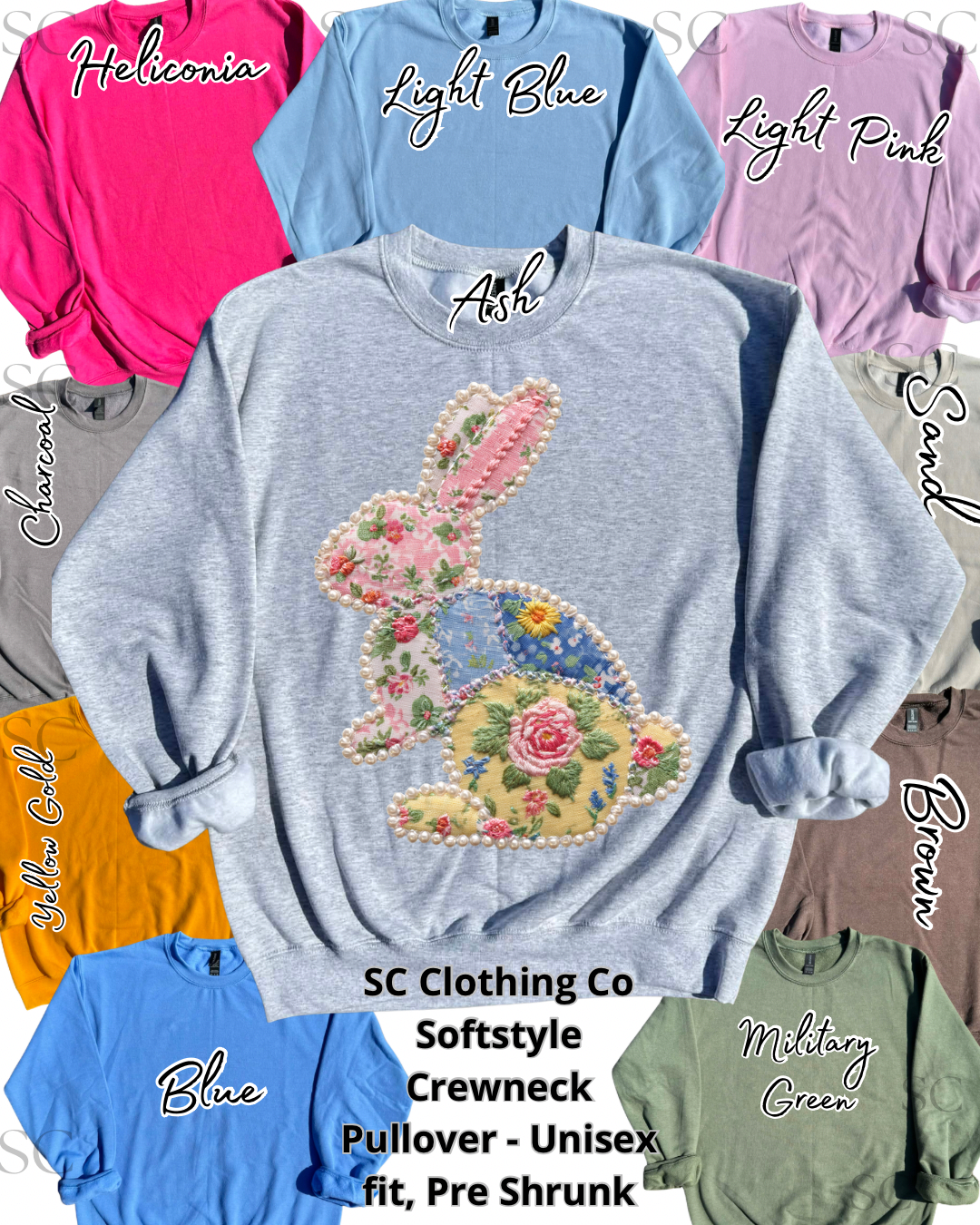 Classic Floral Pearl Faux Patchwork Bunny Pullover