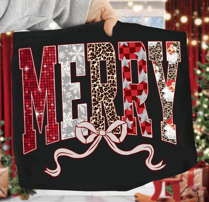 Merry Leopard Disco Font ADULT & YOUTH TEE OR PULLOVER